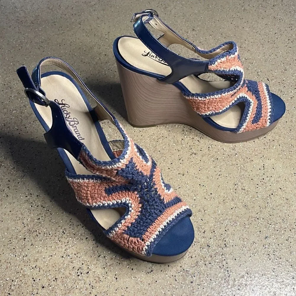Lucky Brand RIVERR Crochet Boho Wedge Sandals 7